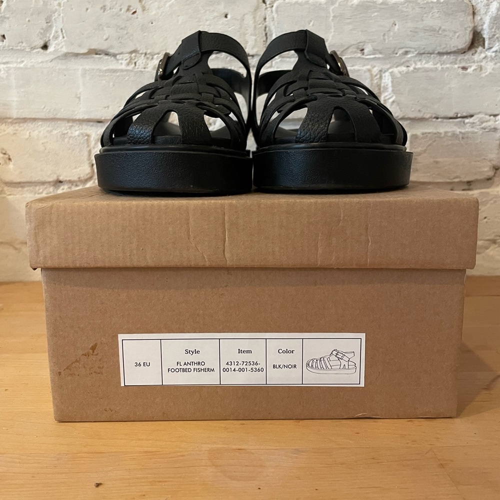 By Anthropologie Black Leather Fisherman Flats 36 - Picture 6 of 9